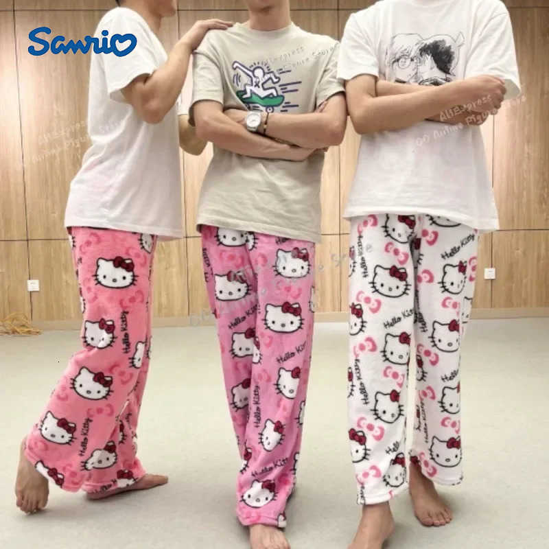 Sanrio 2024 Hello Kitty Pajamas Halloween Flannel Fashion Trouserswomen Kawaii Woolen Anime Cartoon Casual Home Pants Autumn L250925