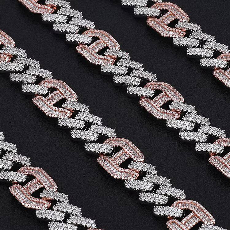 Iced Out Cuban Link Chain for Men Hip Hop Pig Nose Necklace Bracelet TwoTone Miami Cuban Coffee Bean Chain Necklace for Women