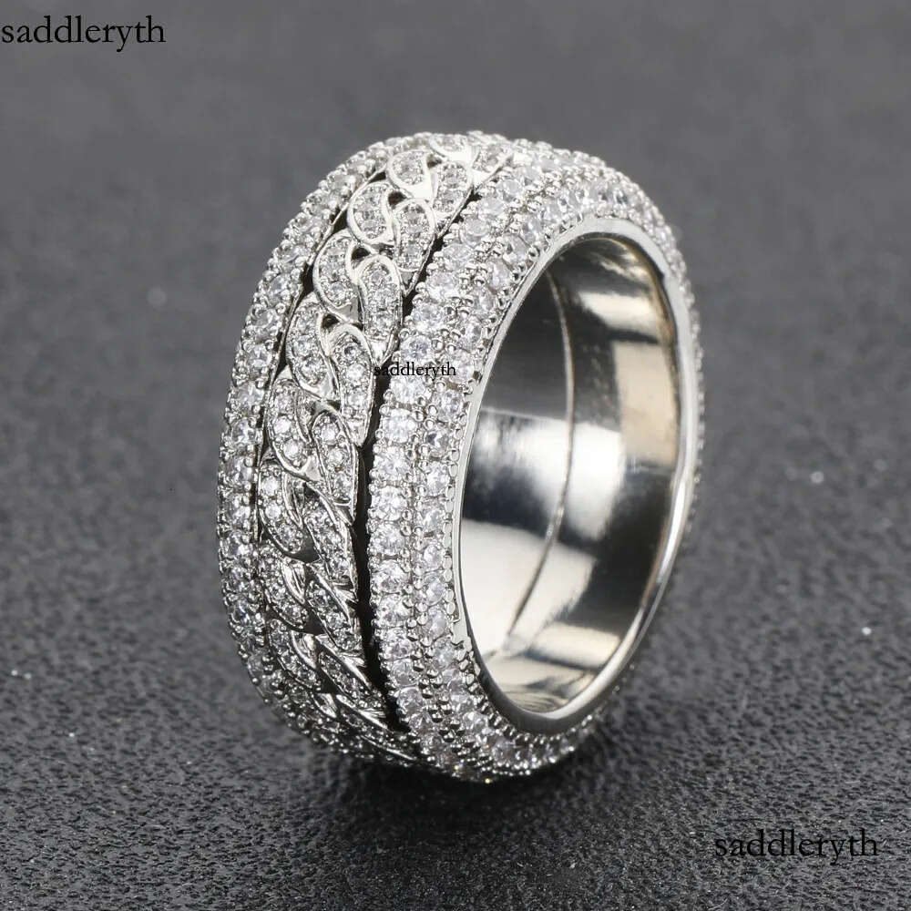 Hip Hop Band Gold Plated sier Champion Rotatable Rings for Men Iced Out Moissanite Dia Ring Jewelry 13