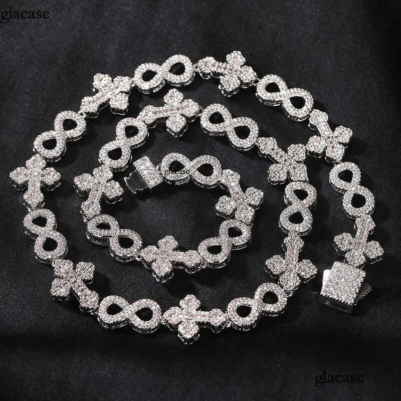 High Quality Hip Hop Cross 8 Infinite Cuban Chain Necklace Bracelet 5A Zircon 10mm Rap Jewelry