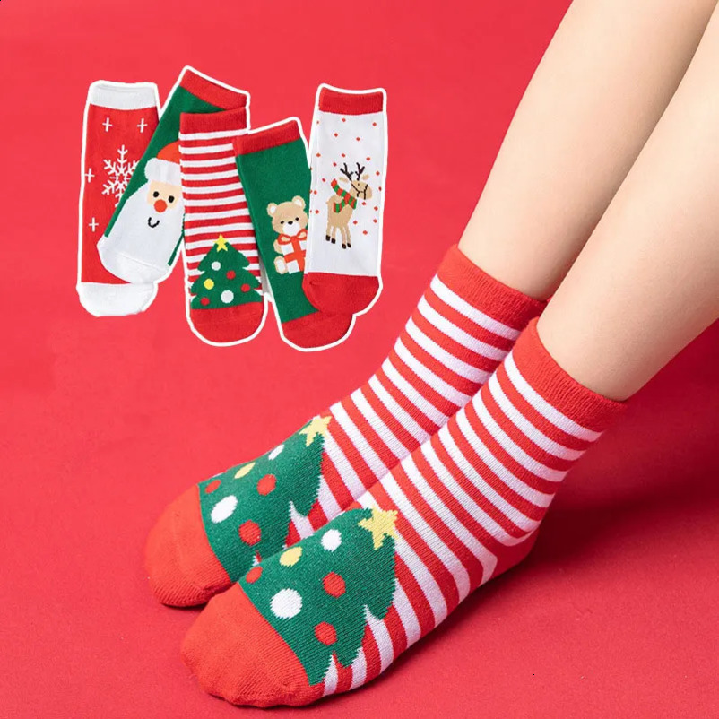 Christmas Children Socks 5 pairs/lot Socks for Girls Boys Autumn Winter Warm Childrens Year Soft Socks 241118