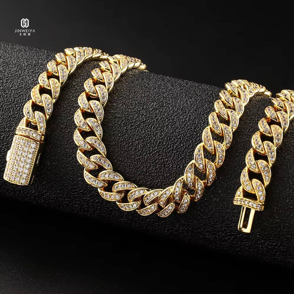 VVS Diamond 925 Sterling Silver Bracelet Necklace 13mm Moissanite Gold Plated Cuban Link Chain Elegant Jewelry
