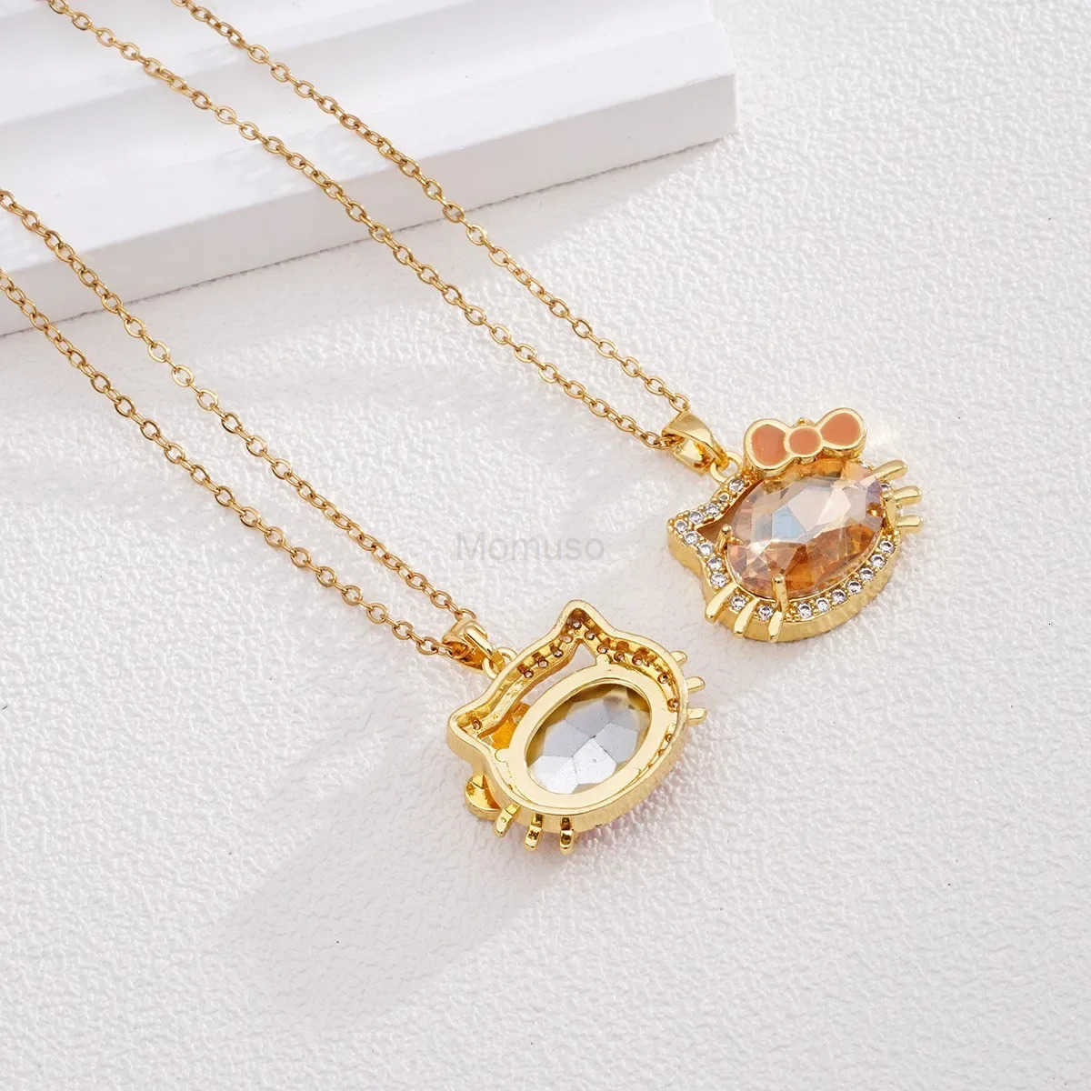 Sanrio Stainless Steel Chain Cute Colorful Crystal Hello Kitty Pendant Necklaces for Women Girls Gold Color Jewelry Accessories Gifts L250925