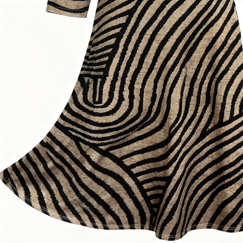 Women's Plus Size V-Neck 3/4 Sleeve Vintage Line Print Milk Silk Casual Maxi Dress-YL25379