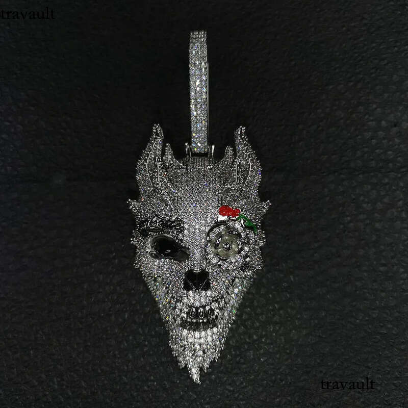 Iced Out Rose Skull Pendant Necklaces Mens Gold Necklace Fashion Punk Hip Hop Jewelry