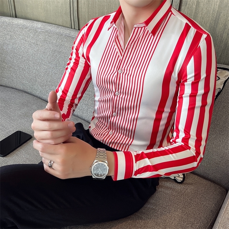 Men's Casual Shirts British Style Striped Shirts Mens Long Sleeve Business Formal Dress Shirt Casual Slim Fit Dress Streetwear Social Party Cloth