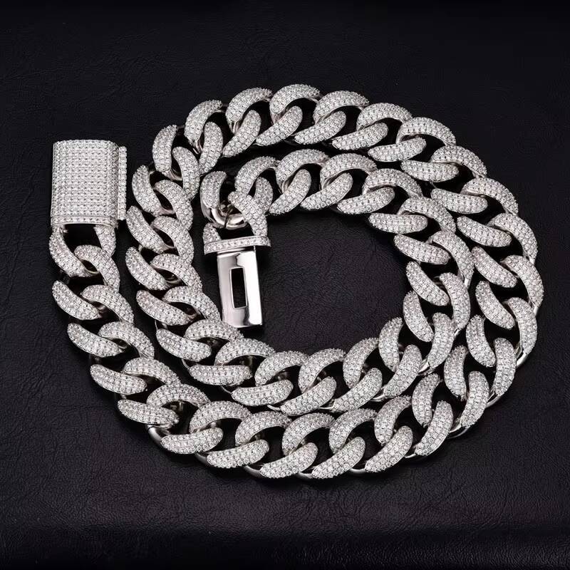 18mm Customized Trendized High Quality Hip Hop 925Silver Necklace Iced Out Miami Moissanite Cuban Link Chain