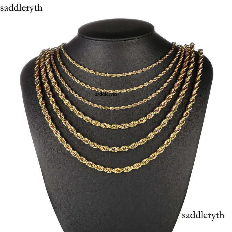 2-6MM Gold Color Twisted Rope Chain Necklace Stainless Steel Never Fade Waterproof Choker For Men Women Fashion Jewelry 86 ae 76