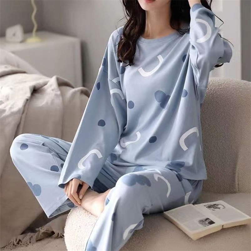 Women's Sleepwear Women's Cotton Pajamas Big Size Sleepwear Sets Woman 2 Pieces Pajamas Spring Autumn Female Couples Loungewear Suit Home Cl