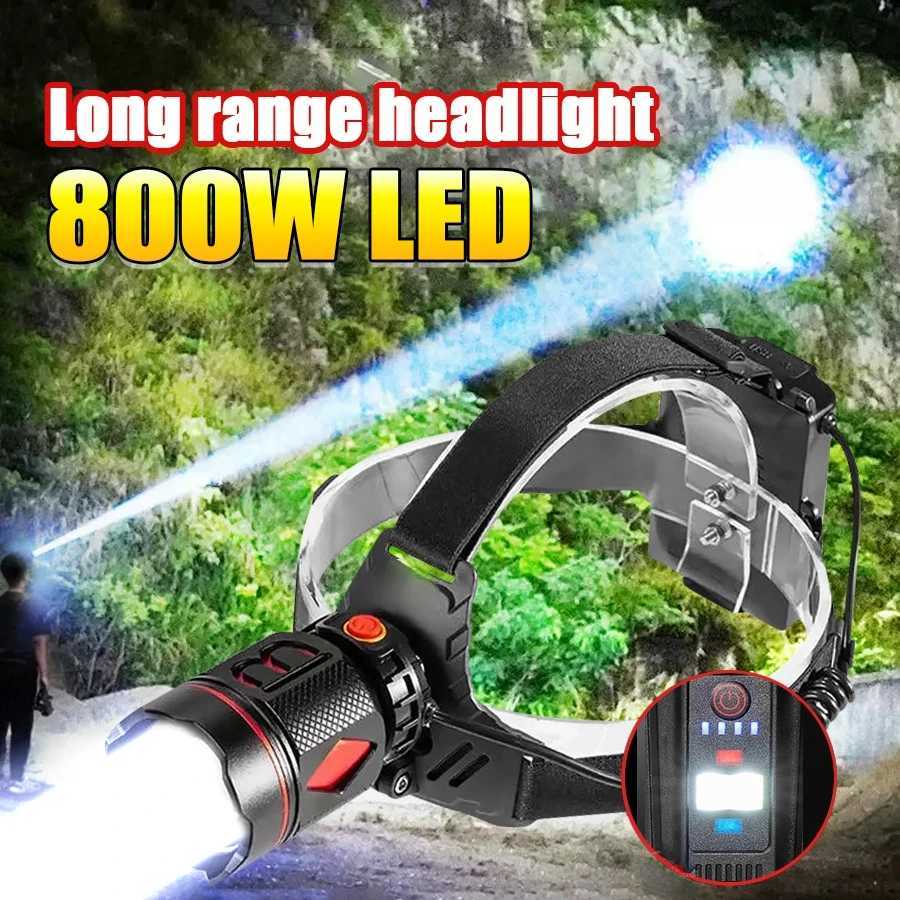 Most Powerful LED Headlamp Long Shot 4000 Meter Rechargeable Headlight 800W High Power Head Flashlight Fishing Head Lamp Lantern J250925