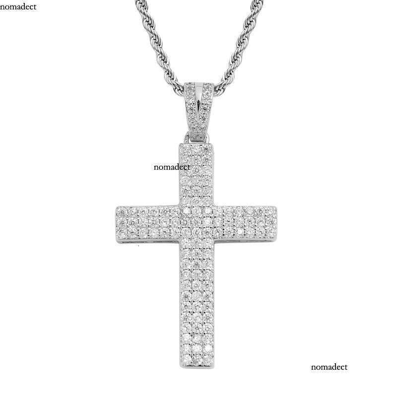 Sier Dia Cross Necklace Mens Gold Necklaces Iced Out Pendant Hip Hop Jewelry 1b