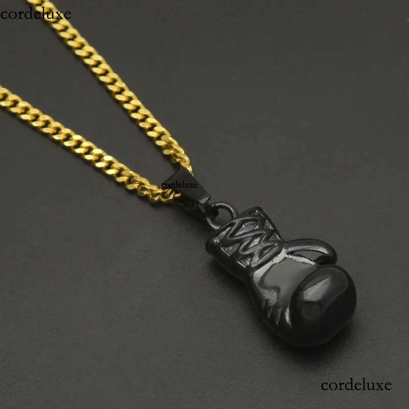 Mens Hip Hop Necklace Jewelry Stainless Steel Black Boxing Gloves Pendant Necklaces With 3mm*60cm Gold Cuban Chain 4c
