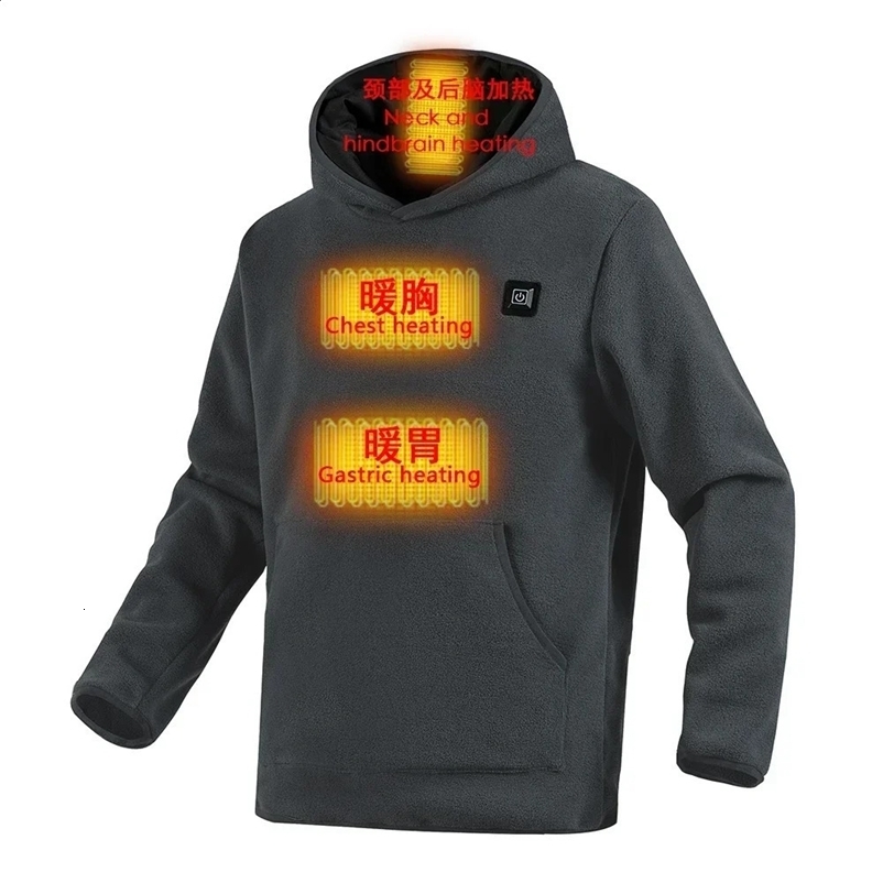 Winter Mens Smart Heating Sweatshirt Solid Coral Velvet Warm Hoodie Mens Sweatshirt USB 9 Area Controlled Charging 241203