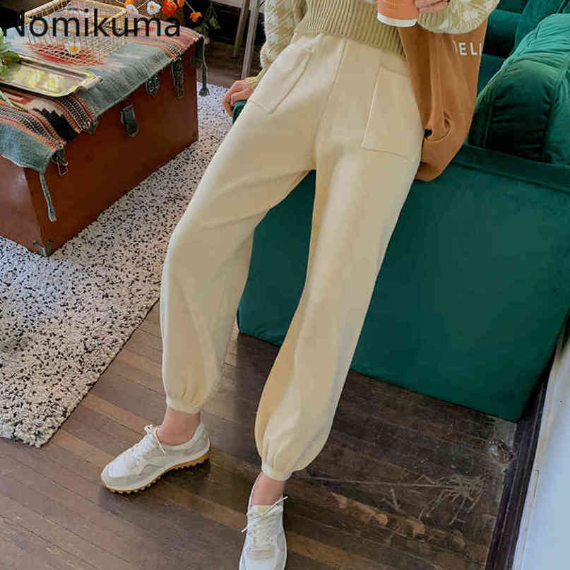 Nomikuma Autumn New Knitted Harem Pants Korean High Waist Solid Women Trousers Causal Femme Sweater Pants Mujer 6C798 210427
