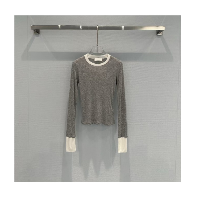 designer tshirt fashion woman shirts women long sleeved shirts top stand collar see through white versatile base shirt trendy gray patchwork women casual tee shirt