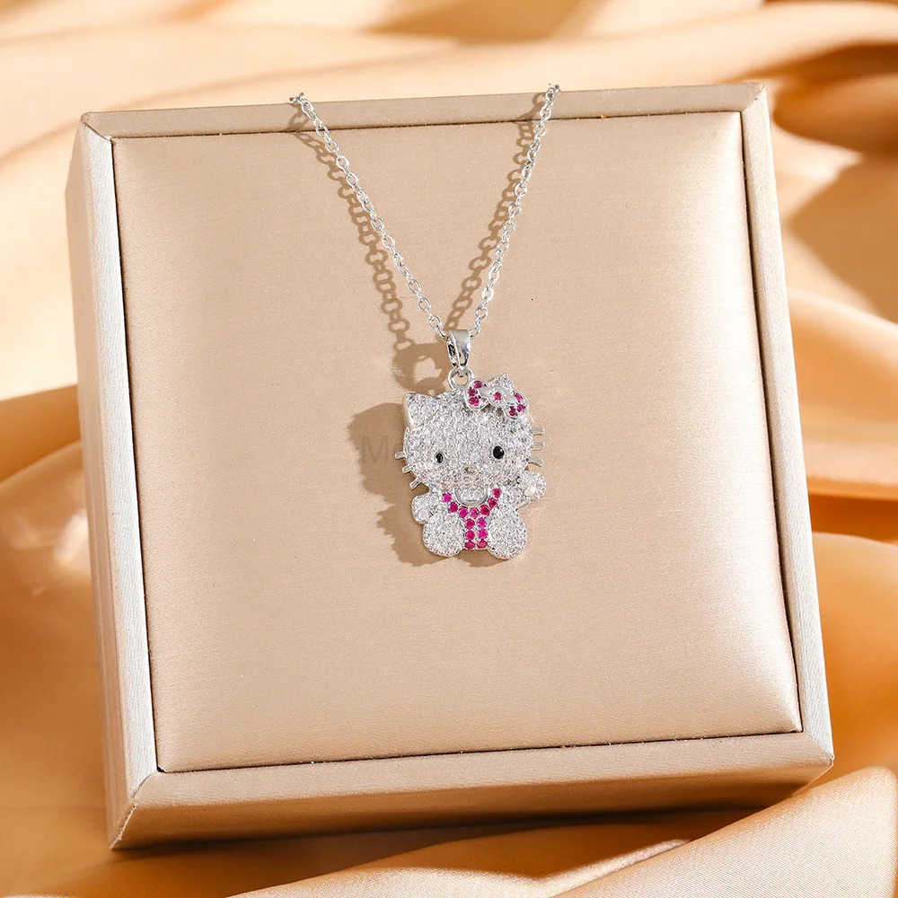 Sanrio Hip Luxury Shiny Zircon Hello Kitty Pendant Necklaces for Women Girls Sanrio Creative Stainless Steel Chain Jewelry Gifts L250925