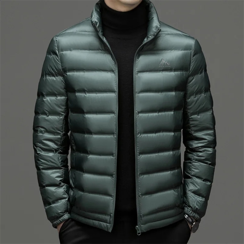 mens down jacket winter style Mens high-end stand collar lightweight down jacket white goose down light warm jacket 240911