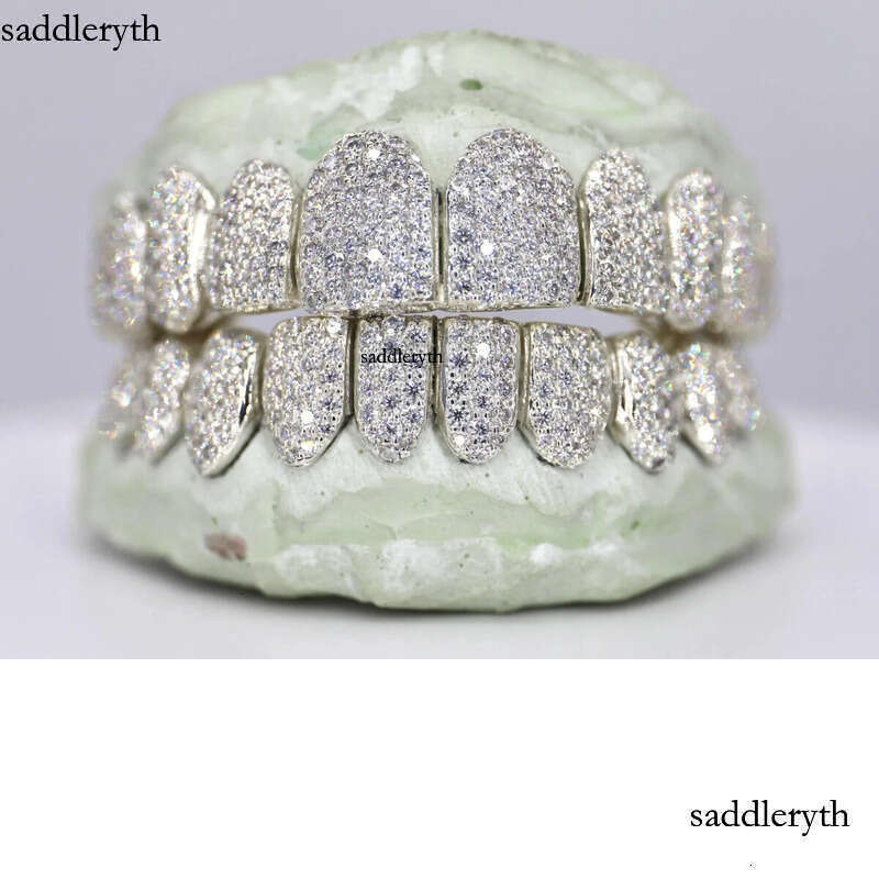 Vvs Moissanite Iced Out Sier Custom Made Gold Teeth Hip Hop Round Brilliant Cut Dia Grillz With Mold Kit