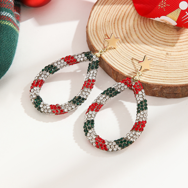 Creative Colored Rhinestone Teardrop Star Earrings, Christmas Earring Set Women's Christmas Decorative Earrings Holiday Jewelry Gift