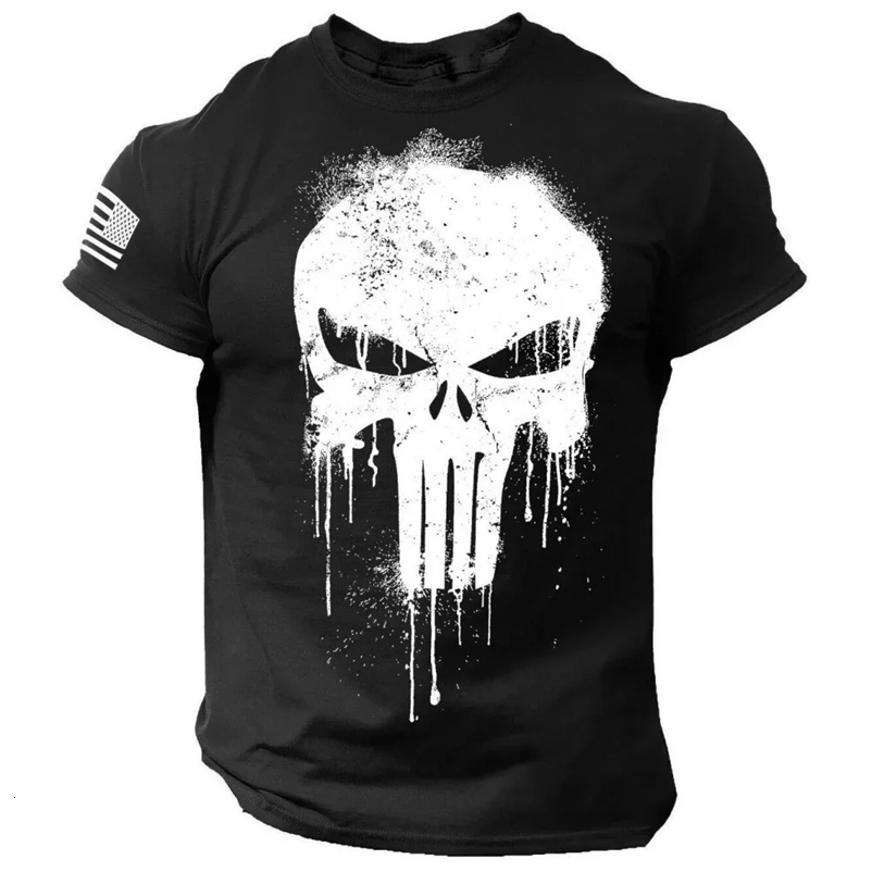 Minimalist Skull Helmet Pattern Printed Mens T Shirt Round Neck Loos Top Breathable Comfortable Summer Oversized y2k Clothing 240703