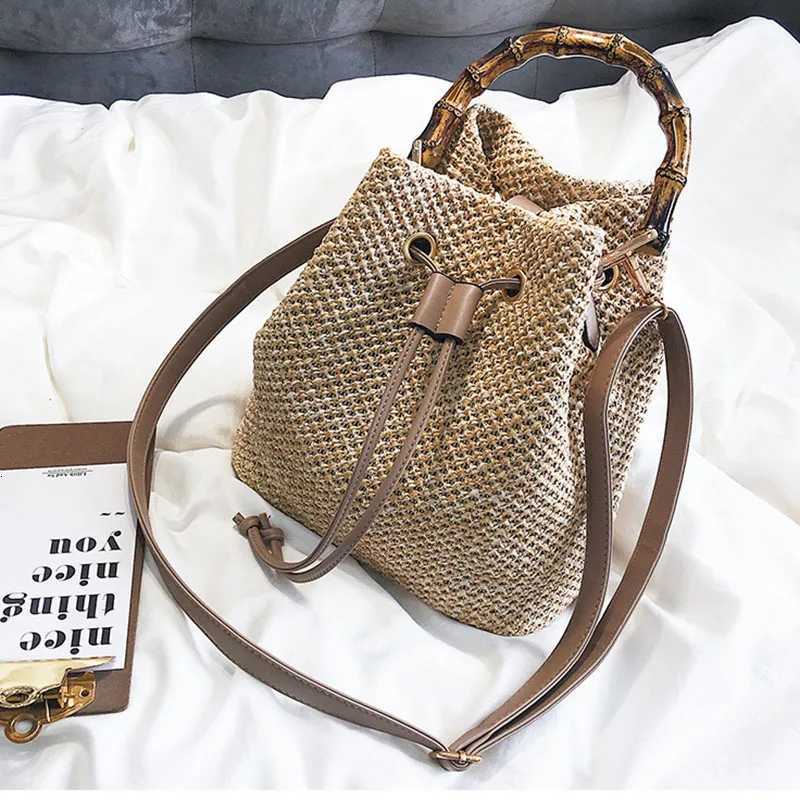 Women Drawstring Straw Bucket Bag Female Summer Handmade Woven Shoulder Messenger Bags Ladies Shopping Purse Beach Bags Handbags Z250923