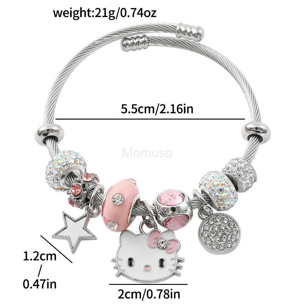 Sanrio 2pcsset fashion exquisite cartoon cute hello Kitty trendy inlaid rhinestone jewelry set suitable for daily wear suitable as a L250925