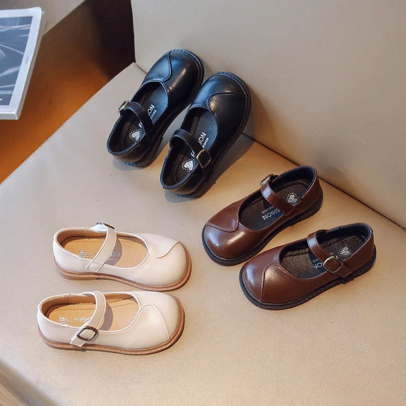 Princess Girls Spring Autumn Shoes Concise Style All-match Child Mary Janes 22-31 Black Beige Fashion School Kids Leather Shoes 250528