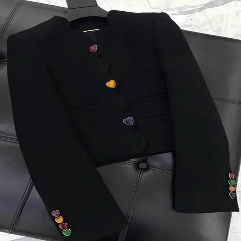 Jamerary Autumn Winter Track Wool Blended Coarse Felt Jacket Womens Coat Colorful Love Button Single Chest Top Short Clothes 240823