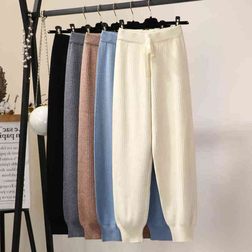 Nomikuma Autumn Winter New Knitted Harem Pants Bow Tie Stretch High Waist Ankle Trousers Causal Solid Pants Feminimos 6C507 210427