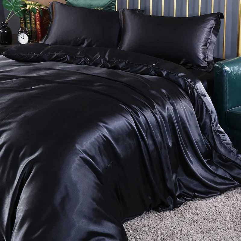 Silk Bedding Set with Duvet Cover FittedFlat Bed Sheet Pillowcase Luxury Satin Bedsheet Solid Color King Queen Twin Size Z250925