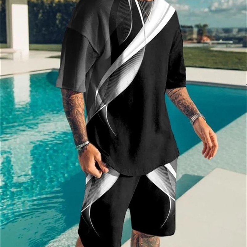Summer Men Tracksuit 3D Print Short Sleeve T Shirt Shorts 2 Piece Set Oversized Casual Sportwear Outfits For Men Clothes 240229