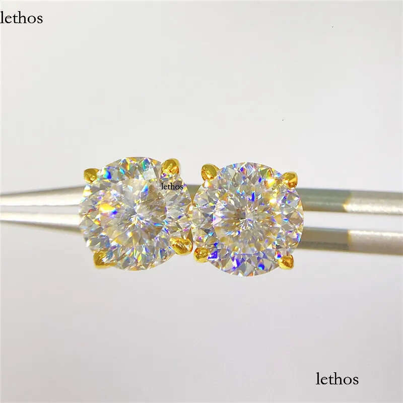 America And European Fashion Sterling Sier Gold Plated Bling Moissanite Dia Round Studs Earrings Nice Jewelry Gift bf