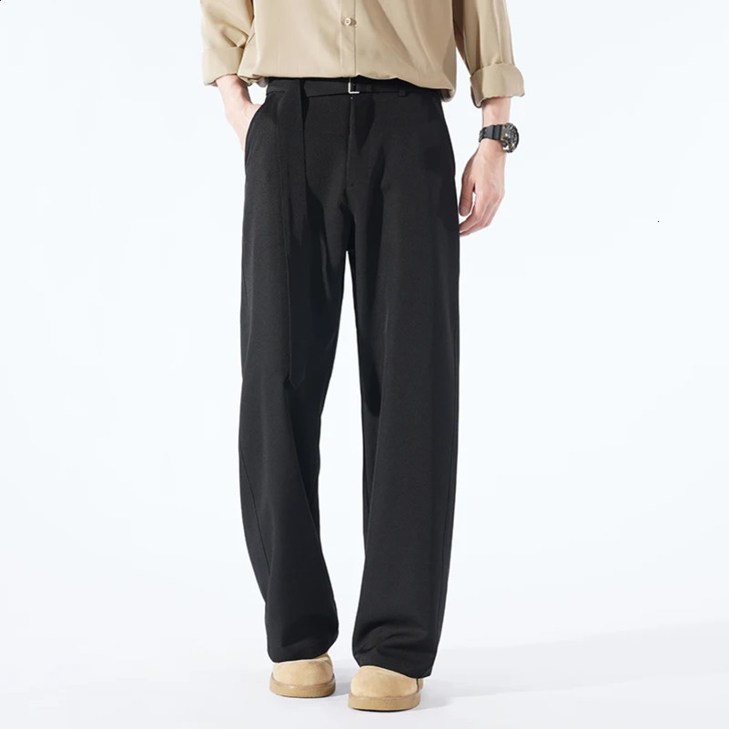 Spring/Summer Mens Casual Pants Hong Kong Style Loose Japanese Wide Leg Pants Male and Female Models Belt Wide Leg Pants 250427