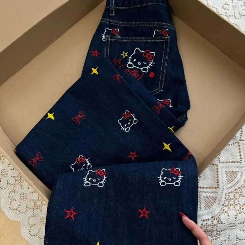 Sanrio Hello Kitty Girl Jeans Loose WideLeg Pants Spring and Autumn New Style Fashion Hot Student MidHigh Waist Casual Pants L250925
