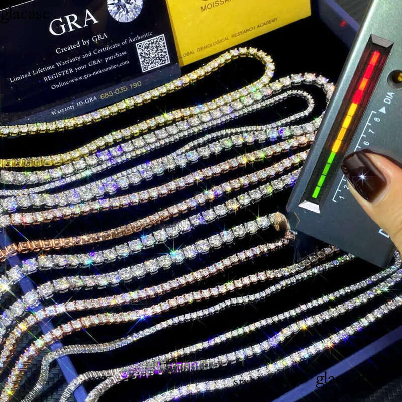 Sier Yellow Gold/Rose Gold Plated 3mm 4mm 5mm 6mm 6.5mm Iced Out Tennis Necklace Moissanite Manufacturer
