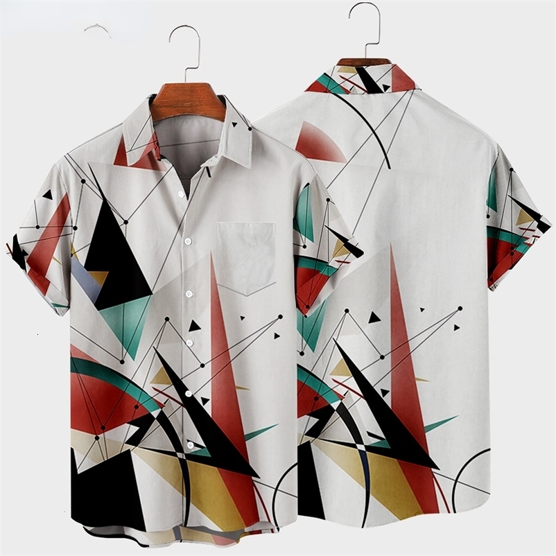 Men's Casual Shirts Men's Short Sleeve Lapel Shirt Oversized 8 3D Geometric Print Shirt Men's Pocket Harajuku Hot Style 230505