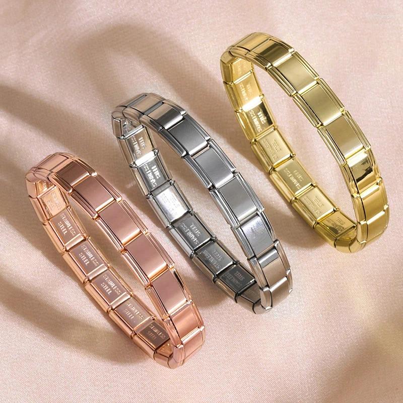 Bangle Jardme Italian Elastic Stainless Steel Bracelet For Women Men Gold Color 9mm DIY Modular Vintage Waterproof Jewelry