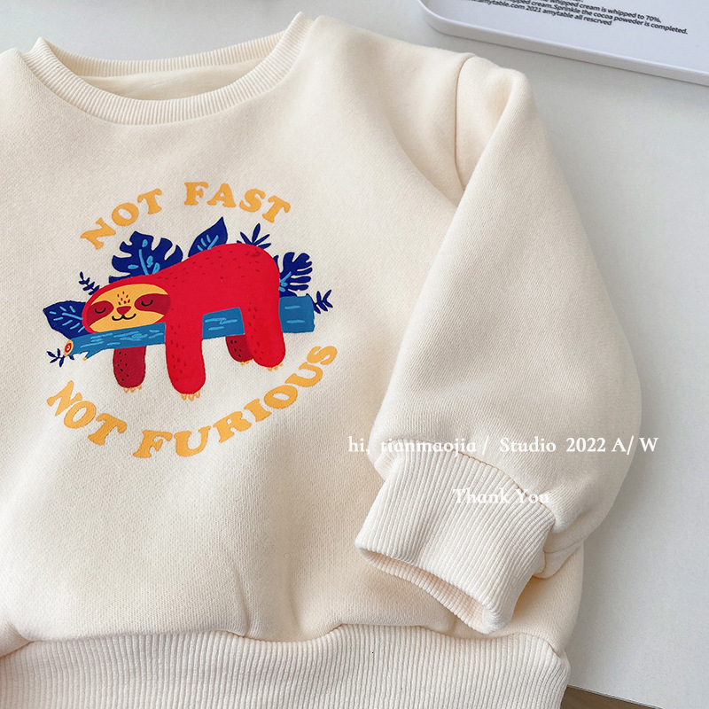 Winter Girls' Fleece Sweatshirt Children's Cartoon Casual Top Boys' Korean Style Loose Pullover Clothing