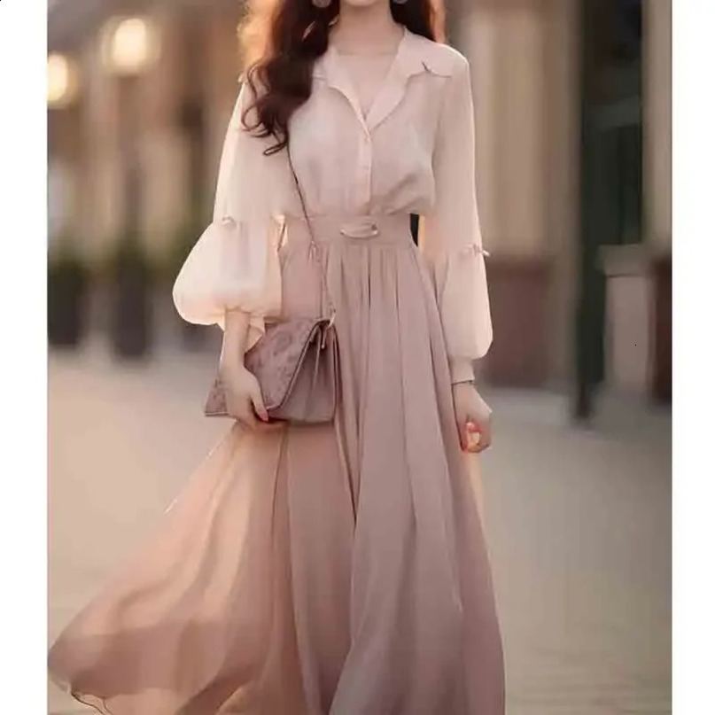 2 Piece Sweet Women Pink Chiffon Skirt Sets Spring Autumn Korean Fashion Elegant Casual Long Sleeve Office Lady Shirt Suit V956 240727