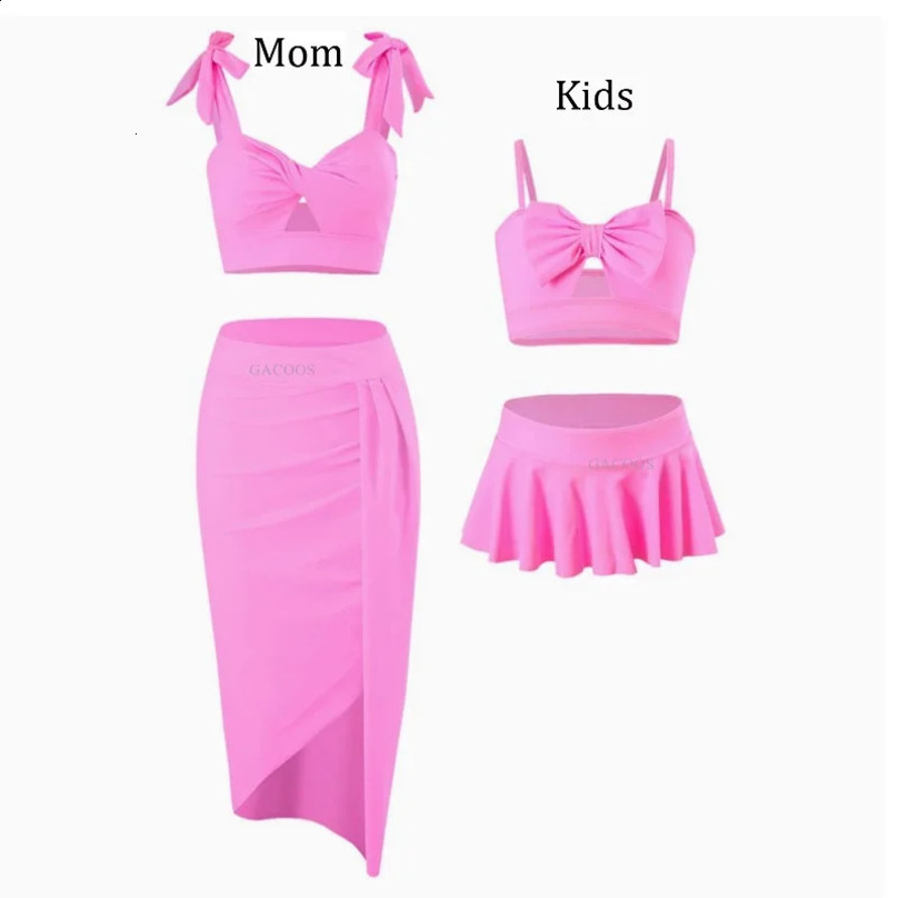 Family Matching Swimsuit Pink Sexy Swimming Suit 2PCS Set Bikini Bathing Suit Summer Beach Swimwear Mother Kids Swimsuit 250319