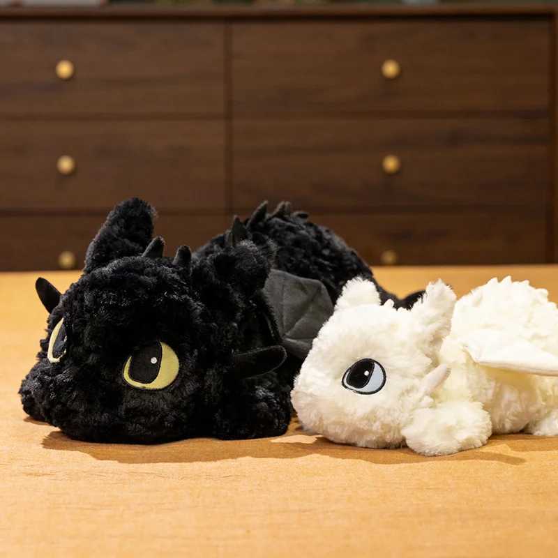 Cartoon Flying Wings Dragon Plushies Soft Stuffed Animal Toothless Dragon White Black Plushies Night Fury Light Fury Doll Gifts C250925