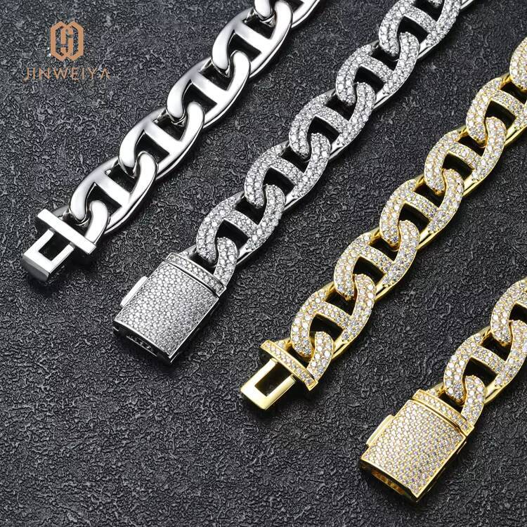 Popular Customized Trend Mens Hip Hop 18K Gold Plated Brass Cuban Link Chain Necklace with CZ Moissanite Party Gift
