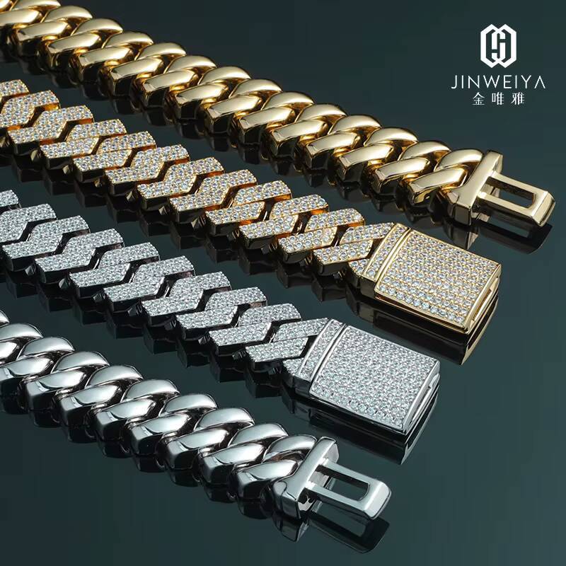 Hip Hop 925 Silver Cuban Chain Necklace for Men VVS Moissanite Moissanite Gold Plated Link Chain for Anniversaries