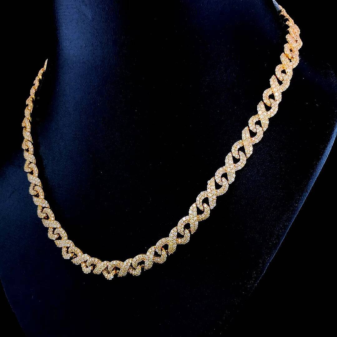 Unisex 925 Silver Cuban Link Chain 15mm 3 Rows Iced Out with Round Brilliant Cut Moissanite Diamonds for Parties