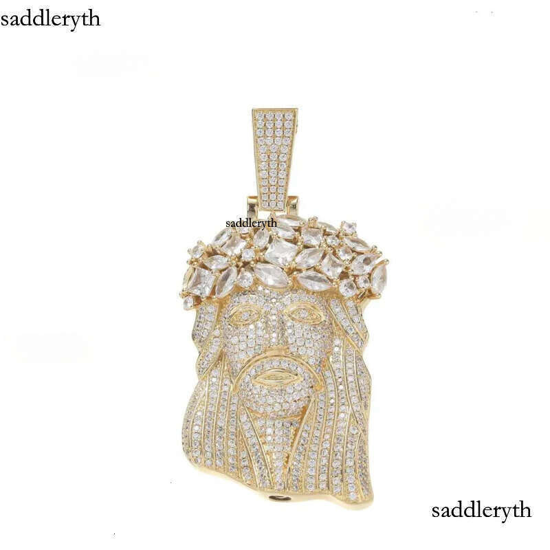 Iced Out Big Size Gold Plated Brass 5A CZ Dia Jesus Head Pendant Necklace With 13mm Cuban Link Chain for Men 4d