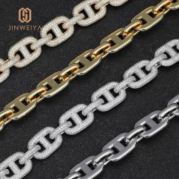 Real Hip Hop Jewelry for Men 15mm Natural CZ Moissanite Stone Necklace with Iced Out Gold Plated Brass Chain Fashion Link Chain