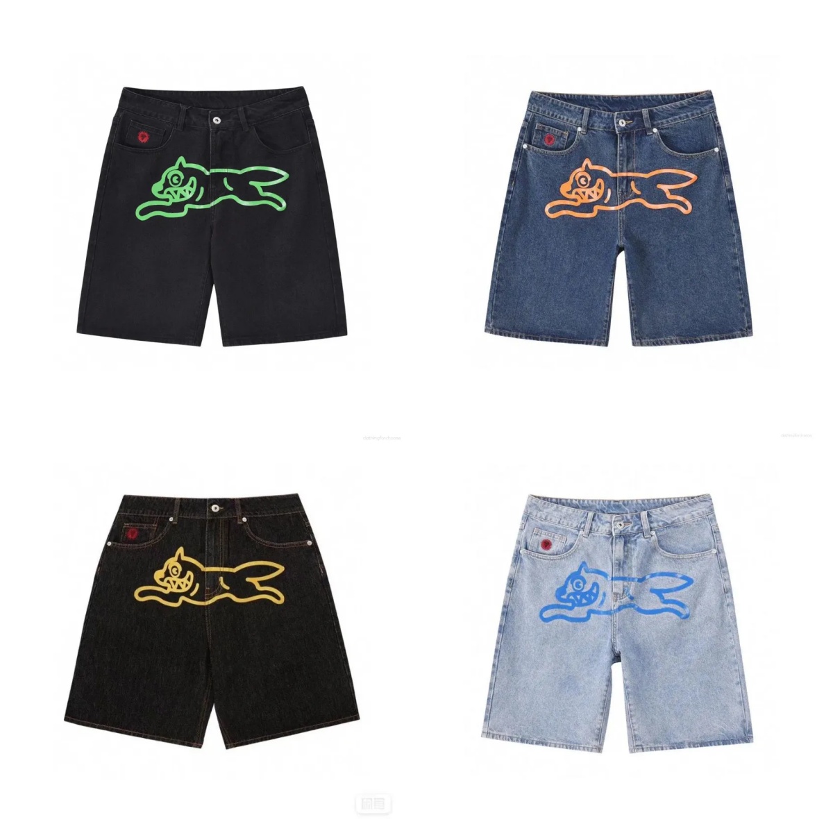 Men's Denim Shorts Hip Hop Style American High Street Trendy Casual Pants Personalized Y2K Dog Printed Three-quarter Pants Sports Streetwear