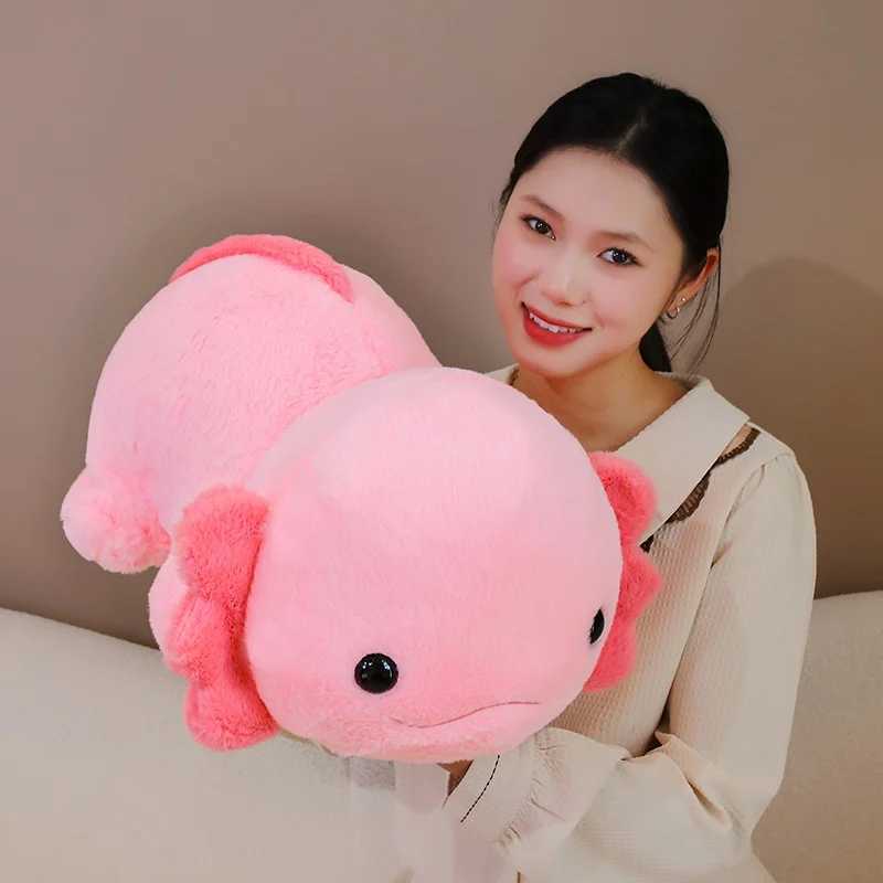 45cm60cm Cute Pink Newt Plush Toy Stuffed Kawaii Axolotl Salamander Fuzzy Long Plush Fish Appeasing Pillow Cushion Kids Gift C250925