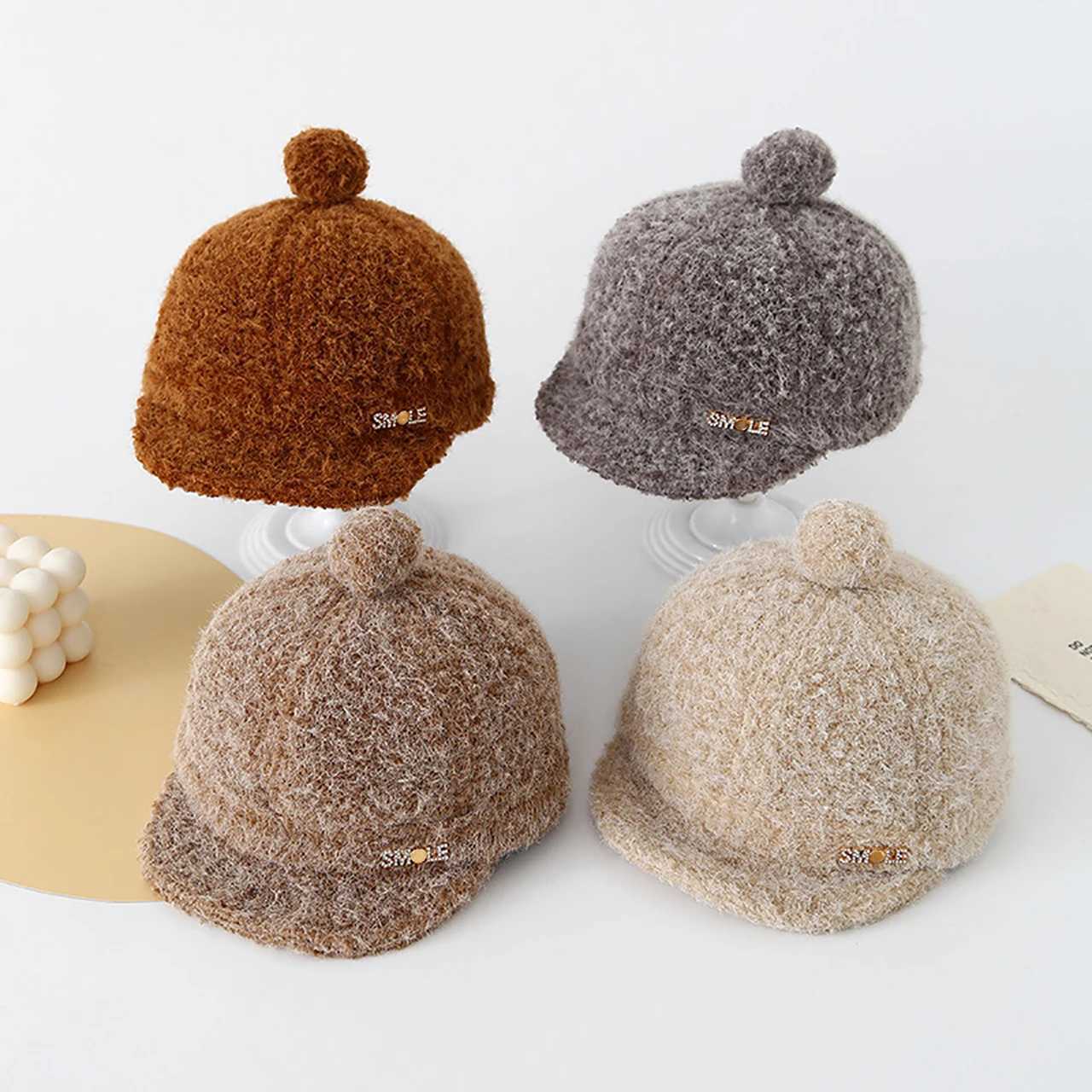 Cute Baby Felt Baseball Cap Autumn Winter Children Duck Tongue Hat Pompom Infant Plush Peaked Caps 612Month Boys Girls Visors L2509250521