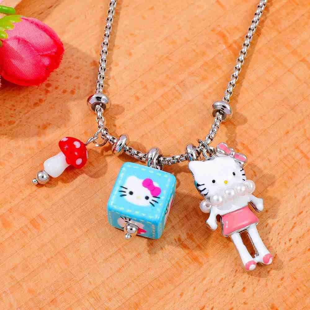 Sanrio Hello Kitty Kawaii Cute Cartoon Cat Pendant Necklace for Women And Girls Long Chain Fashion Jewelry Accessory L250925